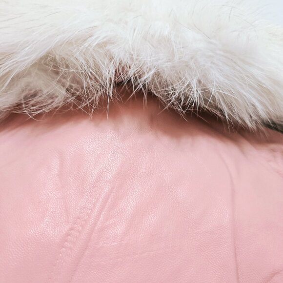 New Real Lamb Leather Jacket Parka Coat Blazer Down-Filled Padded Fox Fur Pink - Picture 5 of 5